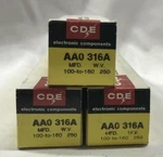 Lot Of Cde AA0316A Cornell Dubilier 100-160 Mfd 250 W.v. Audio Capacitors New. Price: $36.00.